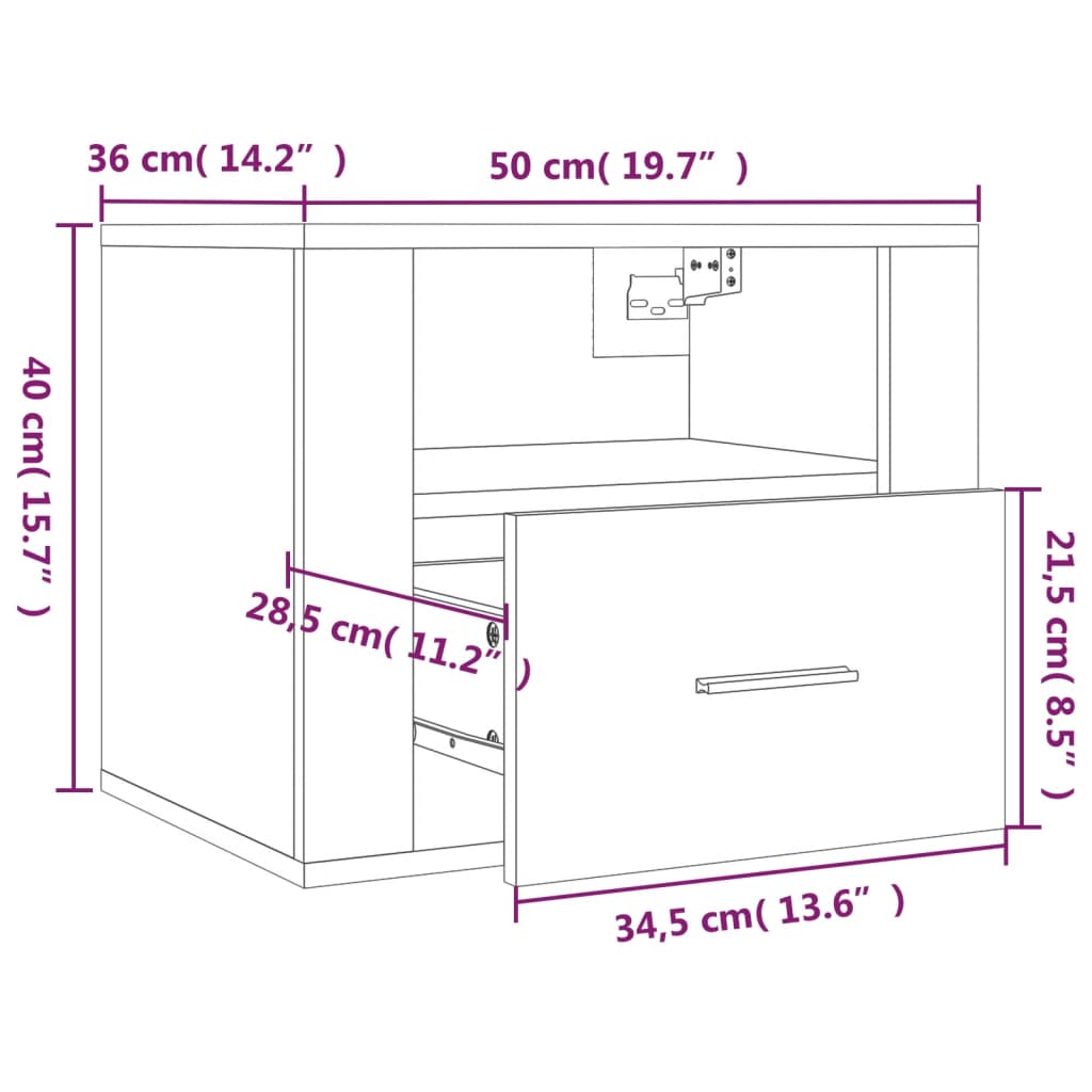 Wall-mounted Bedside Cabinet Brown Oak 50x36x40 cm - Newstart Furniture