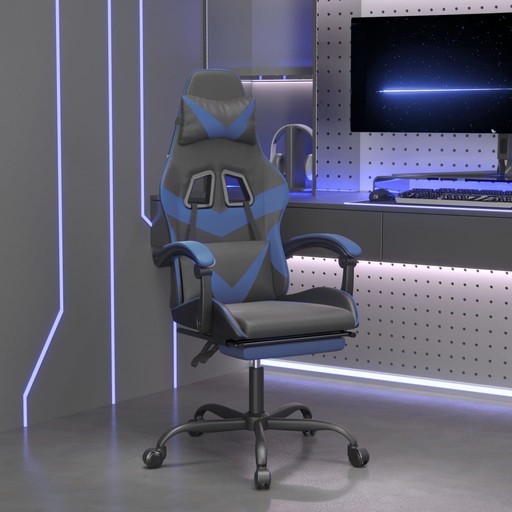 Gaming Chair with Footrest Black and Blue Faux Leather - Newstart Furniture