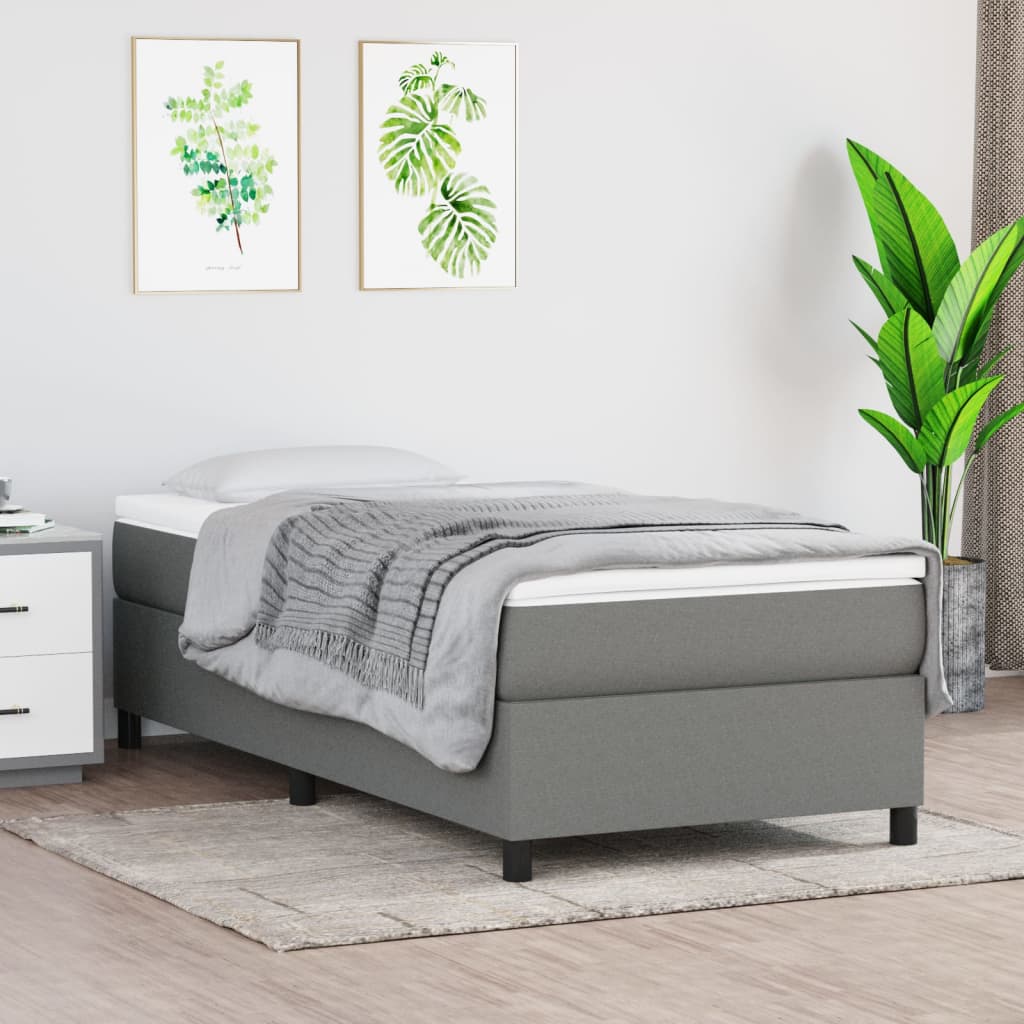 Box Spring Bed Frame Dark Grey 107x203 cm King Single Fabric - Newstart Furniture