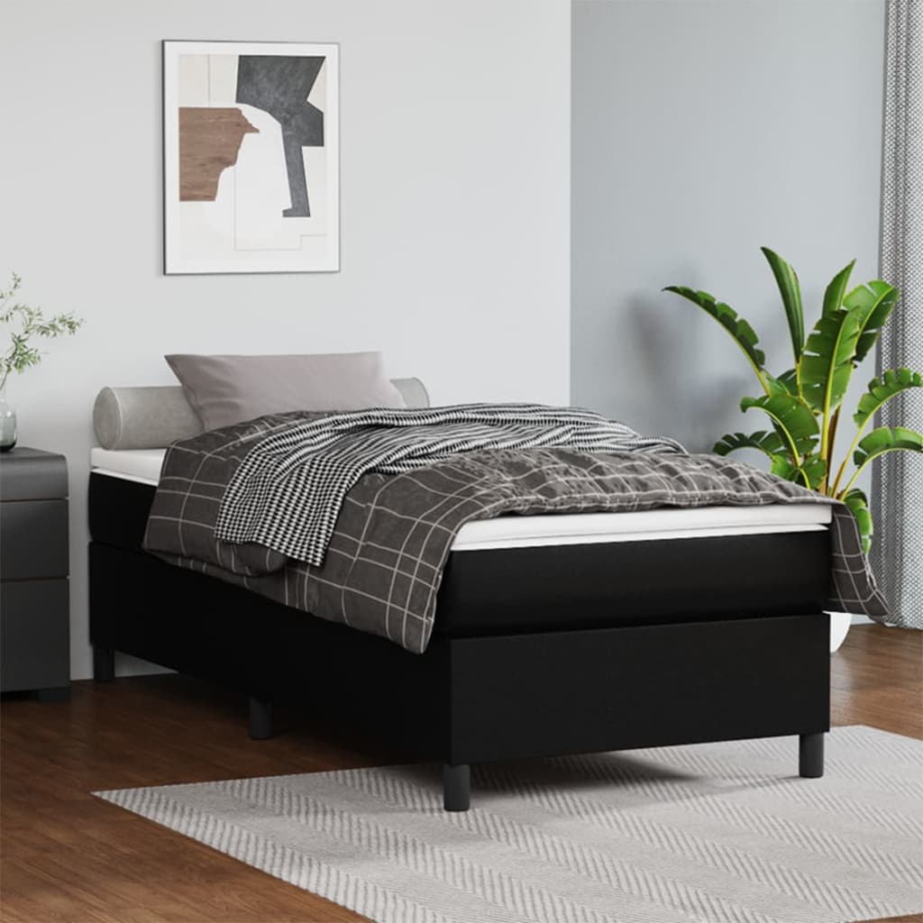 Box Spring Bed Frame Black 107x203 cm King Single Faux Leather - Newstart Furniture