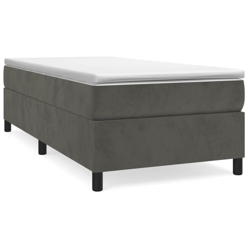 Box Spring Bed Frame Dark Grey 107x203 cm King Single Velvet - Newstart Furniture