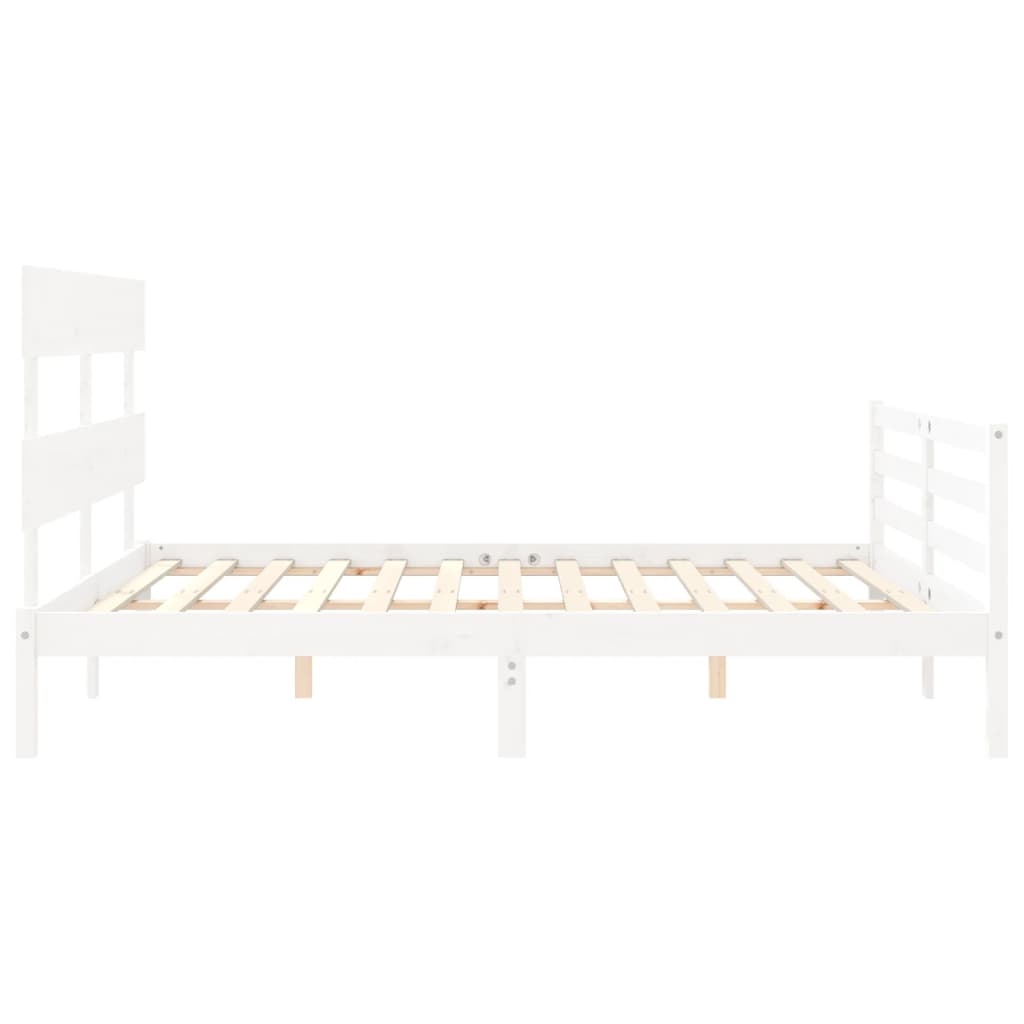 Bed Frame with Headboard  White 153x203 cm Queen Solid Wood