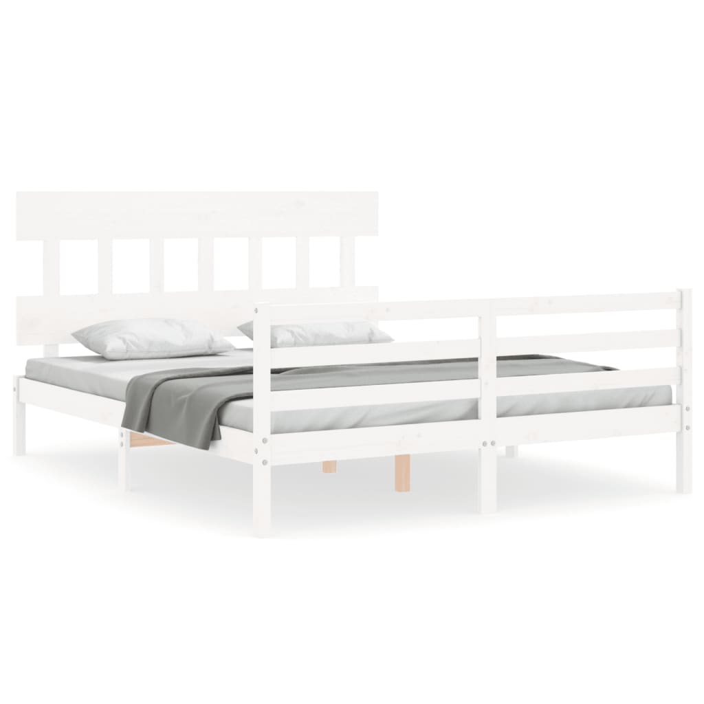 Bed Frame with Headboard  White 153x203 cm Queen Solid Wood - Newstart Furniture