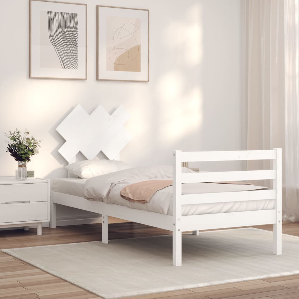 Bed Frame with Headboard White 92x187 cm Single Solid Wood - Newstart Furniture