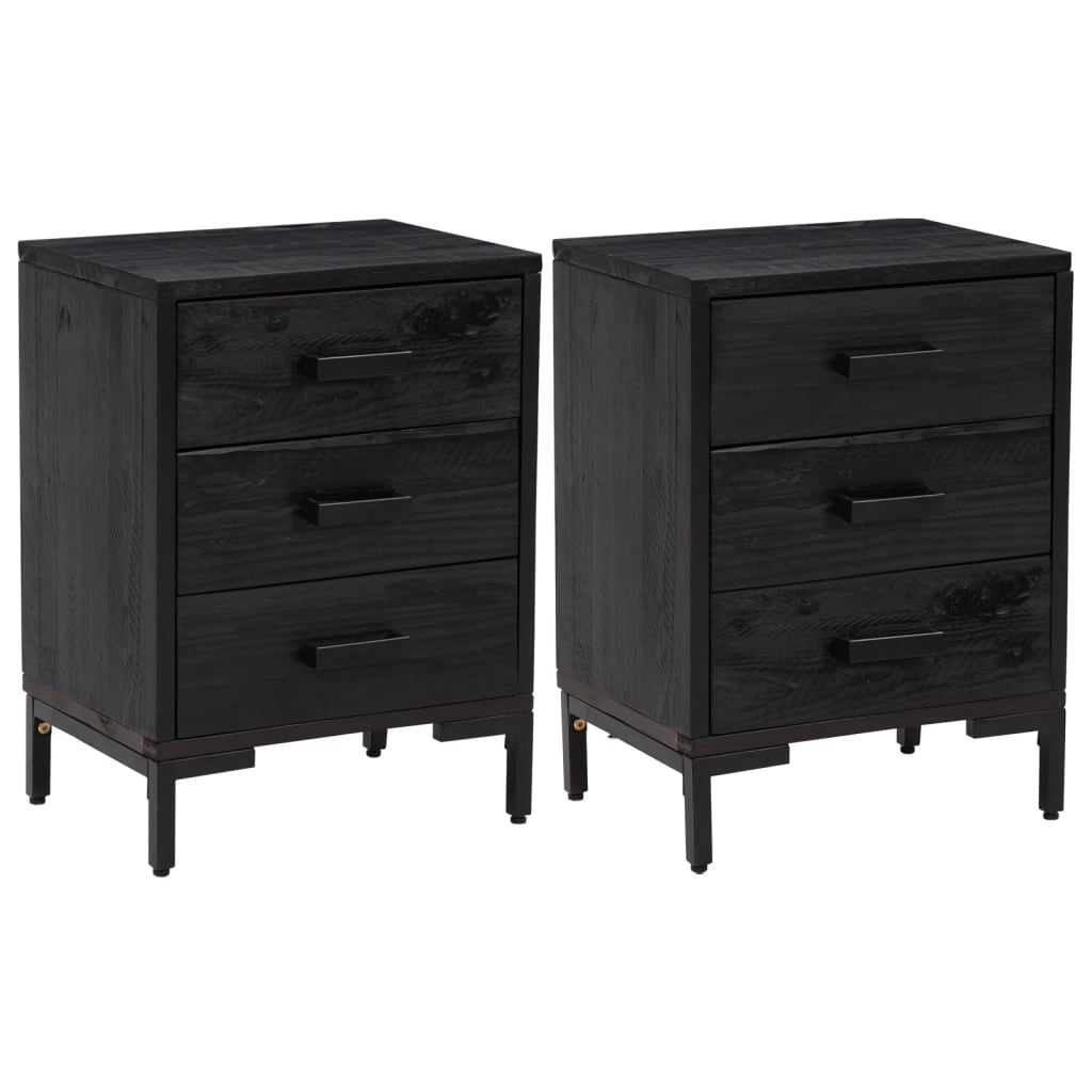 Bedside Cabinets 2 pcs Black 40x30x55 cm Solid Wood Pine - Newstart Furniture