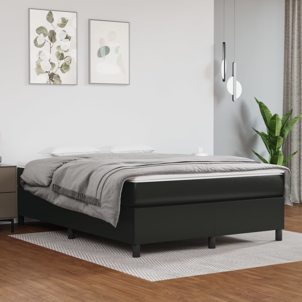 Box Spring Bed with Mattress Black 152x203 cm Queen Faux Leather - Newstart Furniture