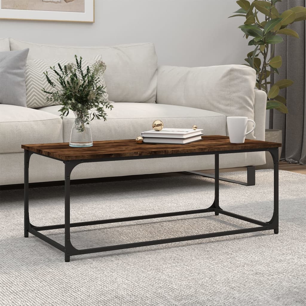 Coffee Table Smoked Oak 102x50x40 cm Engineered Wood and Iron - Newstart Furniture