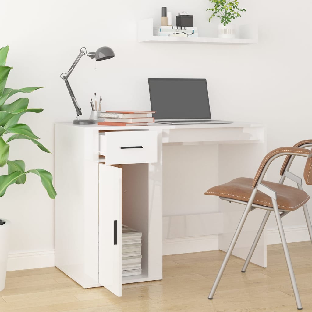Desk High Gloss White 100x49x75 cm Engineered Wood - Newstart Furniture