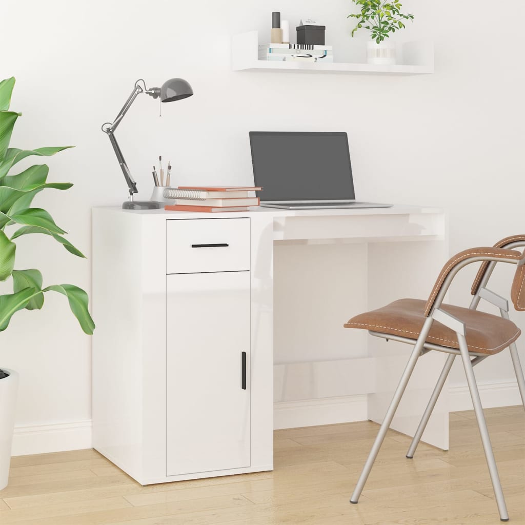 Desk High Gloss White 100x49x75 cm Engineered Wood - Newstart Furniture