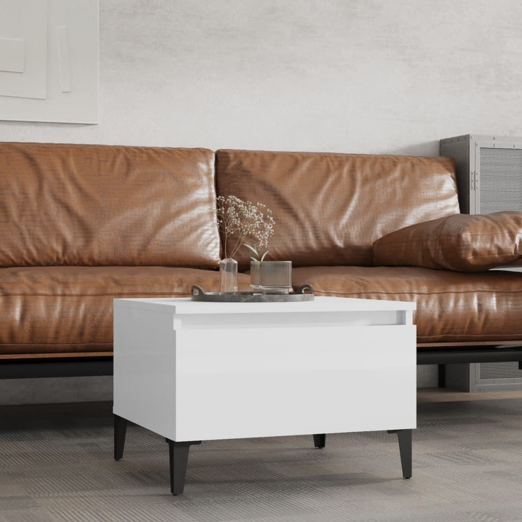 Side Table High Gloss White 50x46x35 cm Engineered Wood - Newstart Furniture