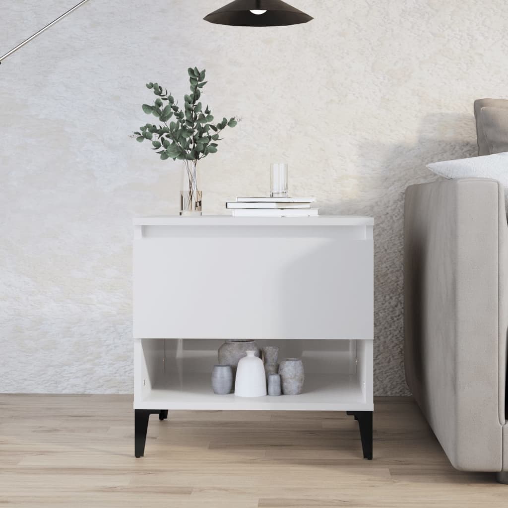 Side Table High Gloss White 50x46x50 cm Engineered Wood - Newstart Furniture