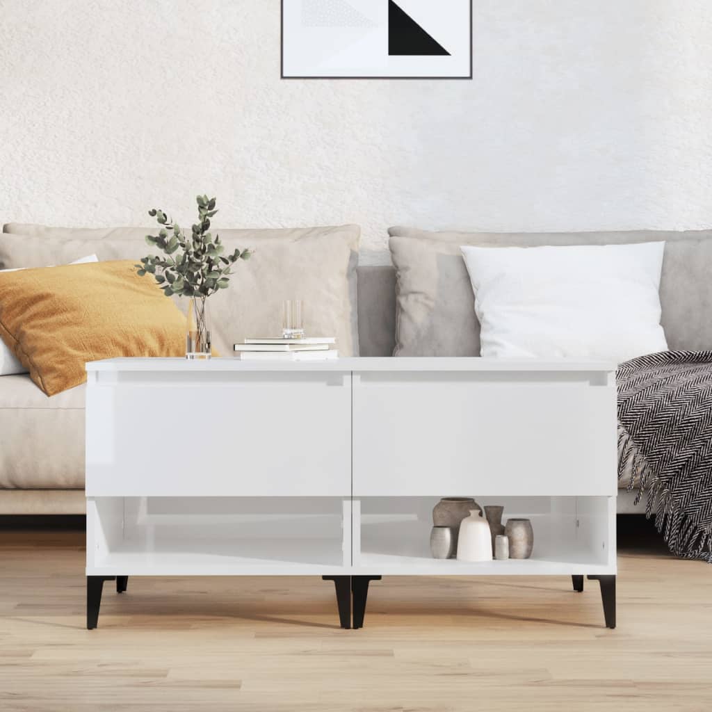 Side Tables 2 pcs High Gloss White 50x46x50 cm Engineered Wood - Newstart Furniture