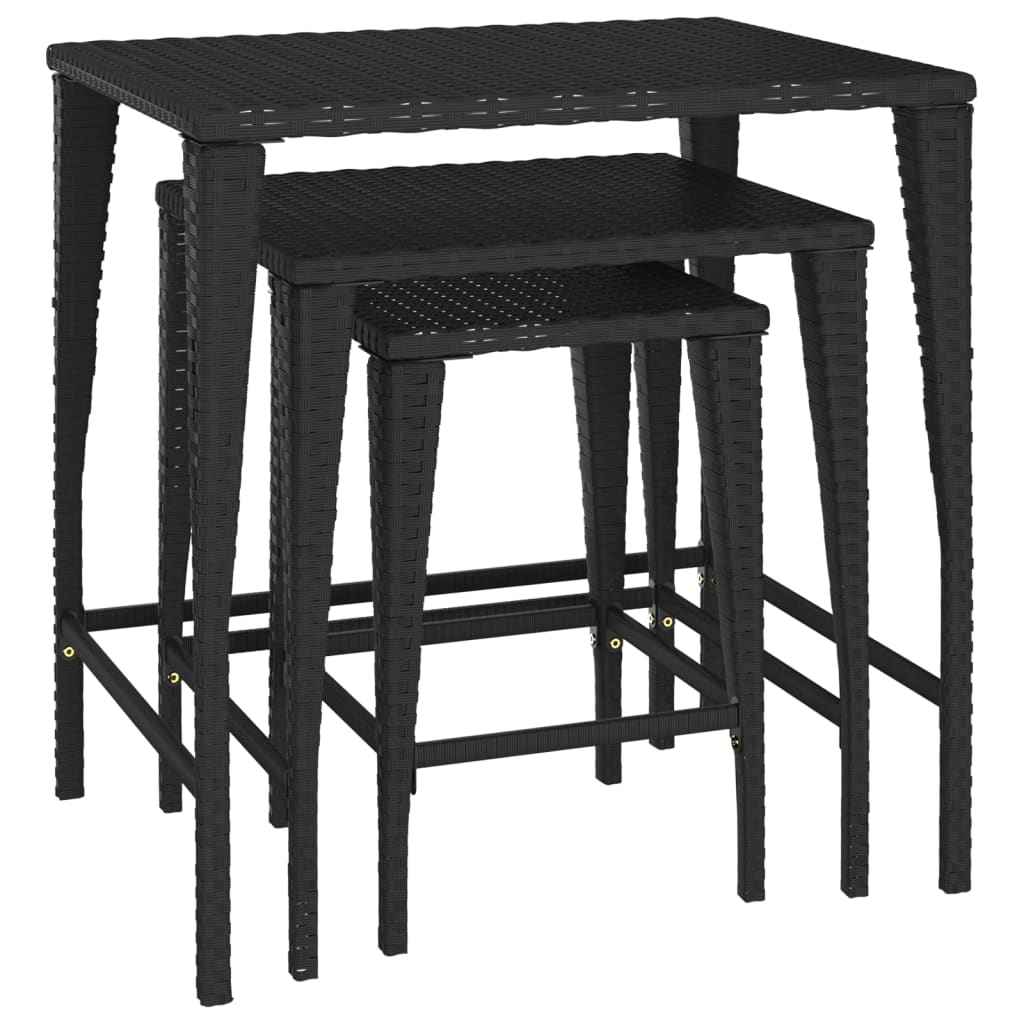 Nesting Tables 3 pcs Black Poly Rattan - Newstart Furniture