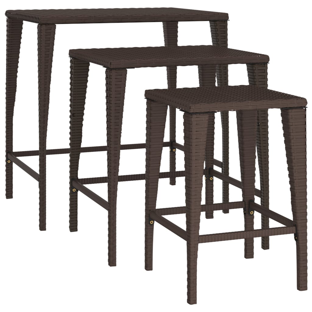 Nesting Tables 3 pcs Brown Poly Rattan - Newstart Furniture