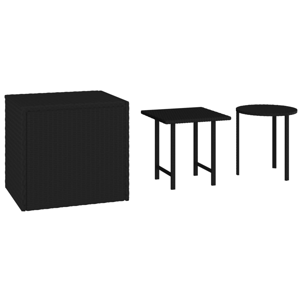Side Tables 3 pcs Black Poly Rattan - Newstart Furniture