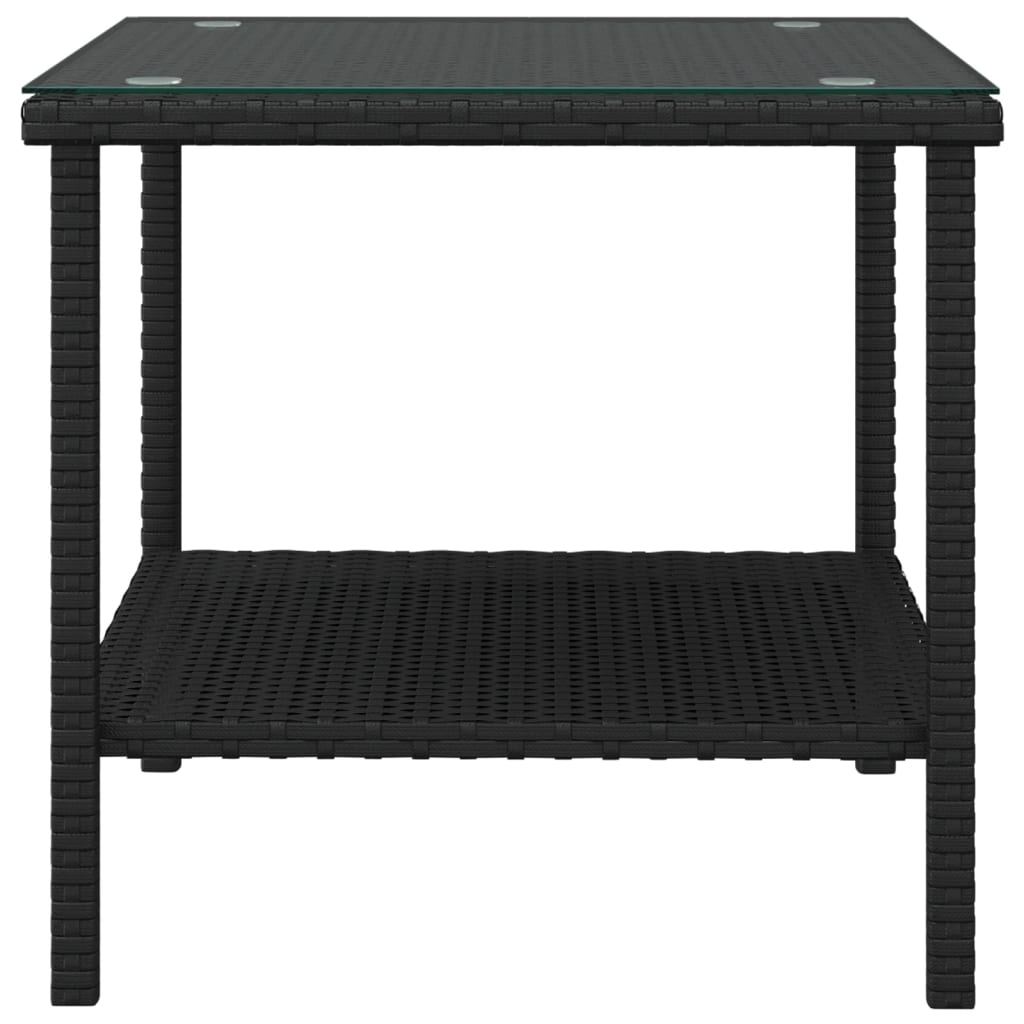 Side Table Black 45x45x45 cm Poly Rattan and Tempered Glass - Newstart Furniture