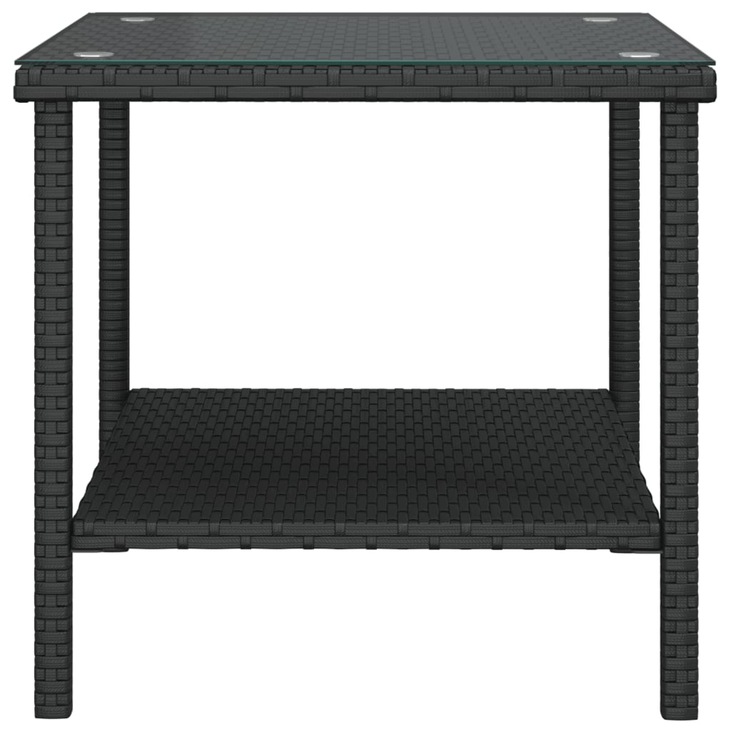 Side Table Black 45x45x45 cm Poly Rattan and Tempered Glass - Newstart Furniture