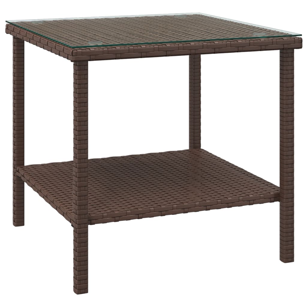 Side Table Brown 45x45x45 cm Poly Rattan and Tempered Glass - Newstart Furniture
