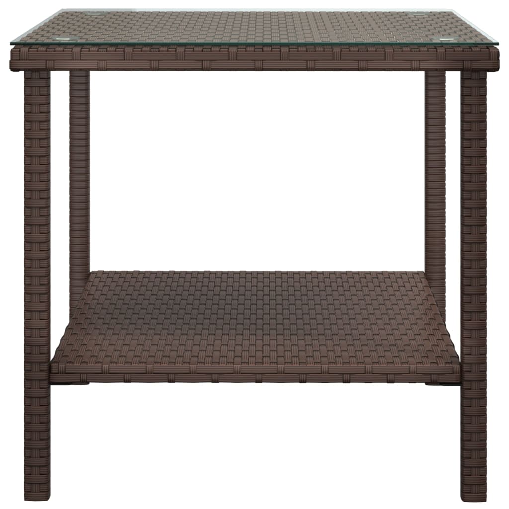 Side Table Brown 45x45x45 cm Poly Rattan and Tempered Glass - Newstart Furniture