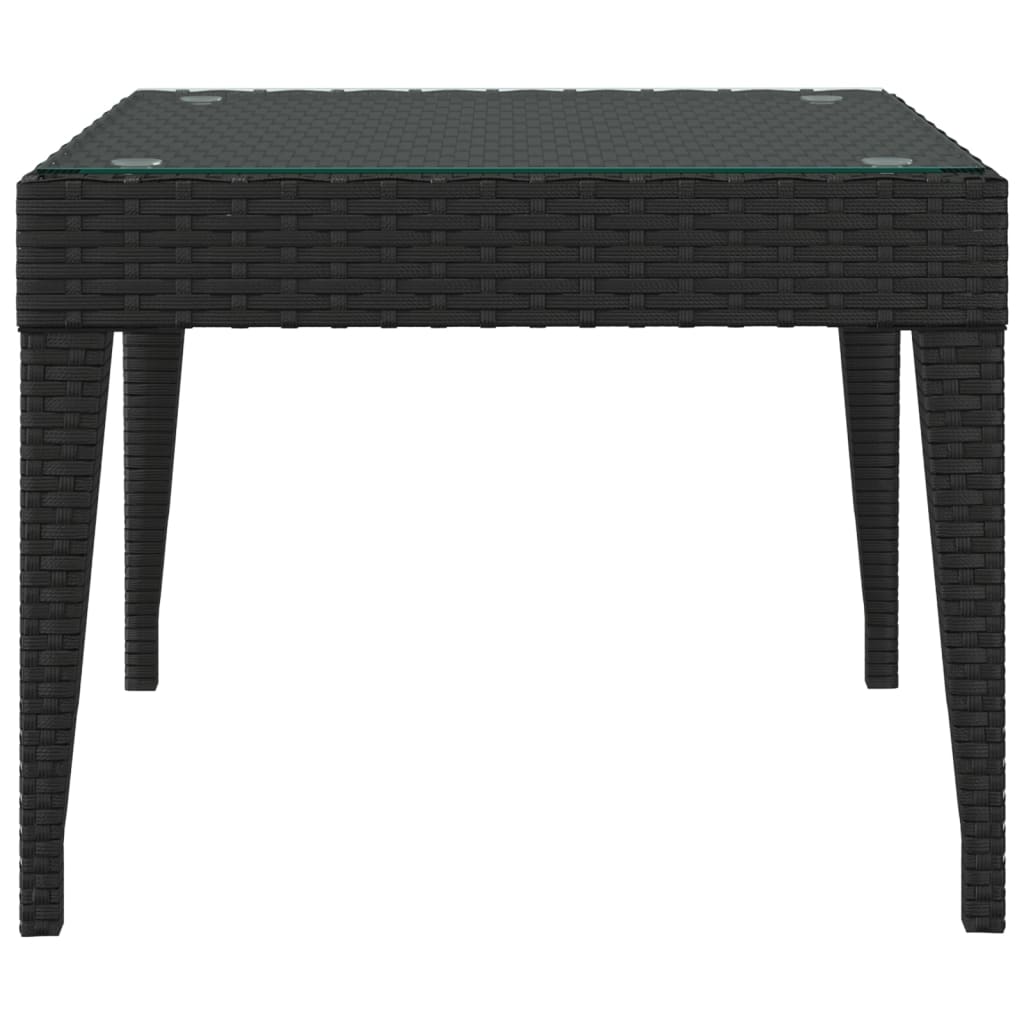Side Table Black 50x50x38 cm Poly Rattan and Tempered Glass - Newstart Furniture