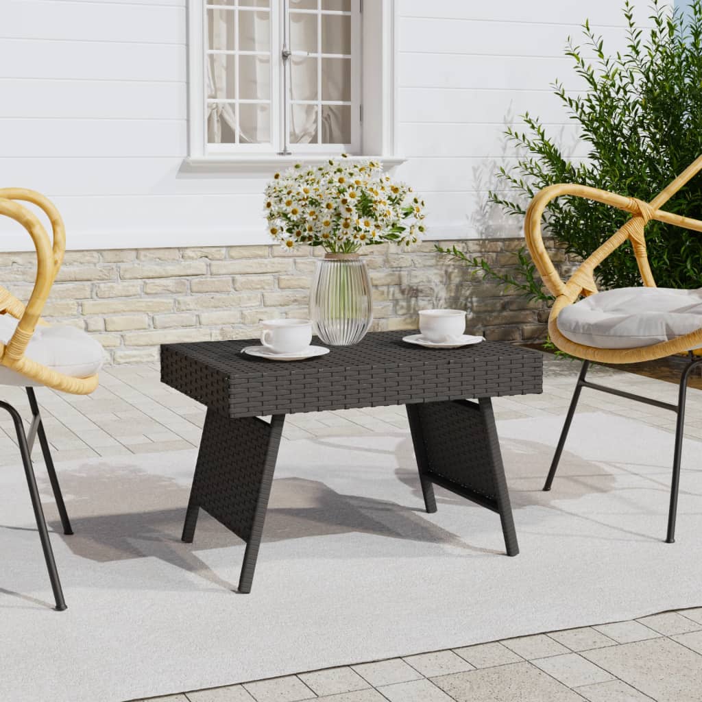 Foldable Side Table Black 60x40x38 cm Poly Rattan - Newstart Furniture
