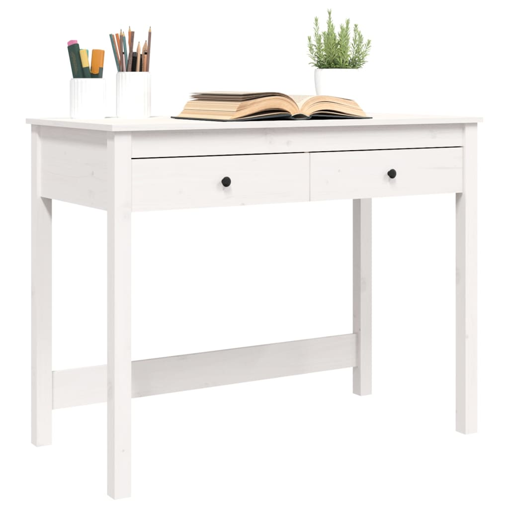 Desk with Drawers White 100x50x78 cm Solid Wood Pine - Newstart Furniture