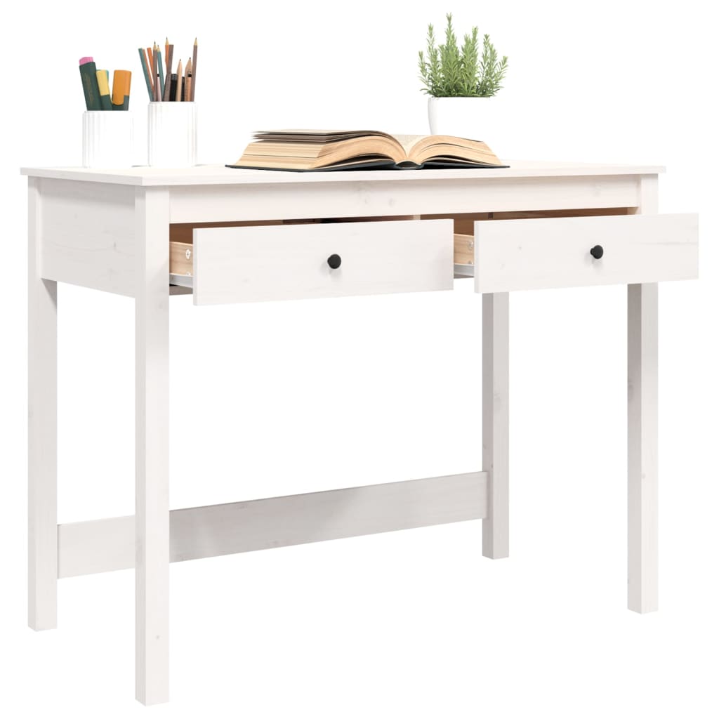 Desk with Drawers White 100x50x78 cm Solid Wood Pine - Newstart Furniture