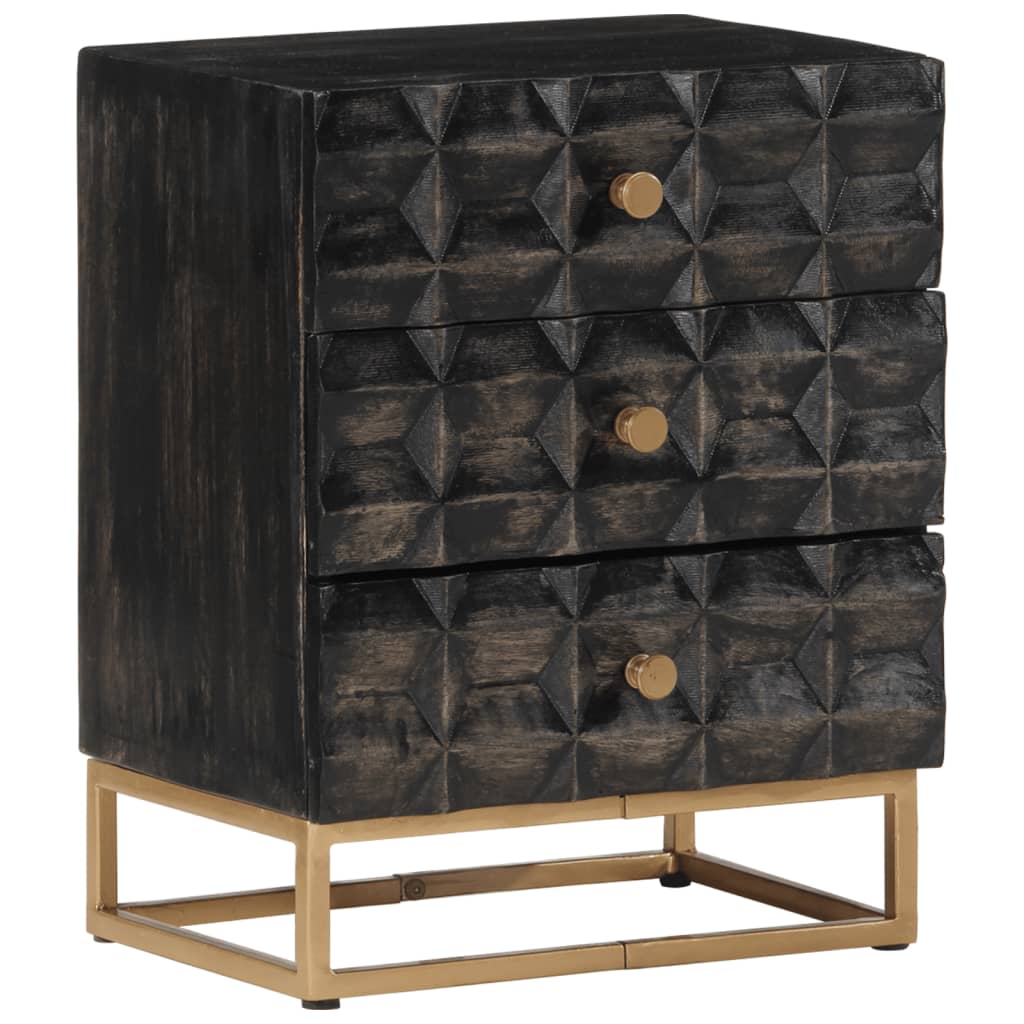 Bedside Cabinet Black 40x29x50 cm Solid Wood Mango - Newstart Furniture