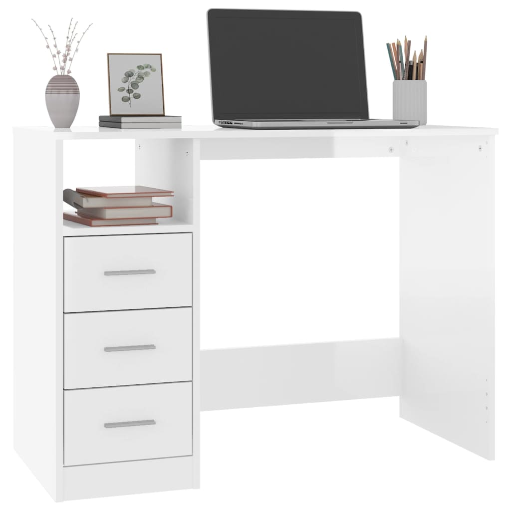 Desk with Drawers High Gloss White 102x50x76 cm Engineered Wood - Newstart Furniture