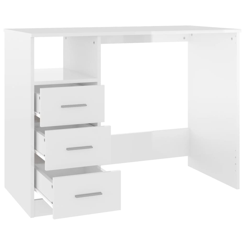 Desk with Drawers High Gloss White 102x50x76 cm Engineered Wood - Newstart Furniture