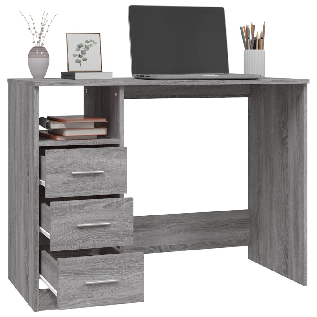 Desk with Drawers Grey Sonoma 102x50x76 cm Engineered Wood - Newstart Furniture