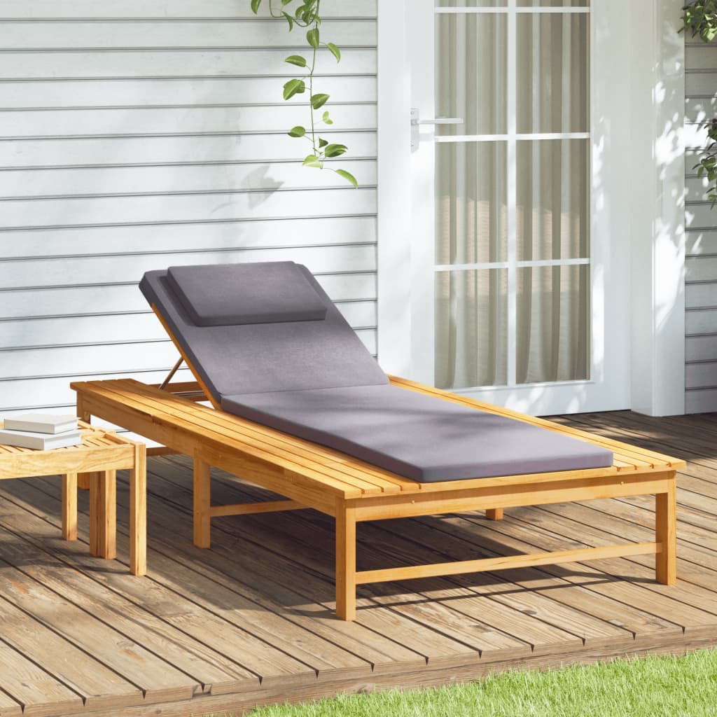 Sun Lounger with Dark Grey Cushion and Pillow Solid Wood Acacia - Newstart Furniture