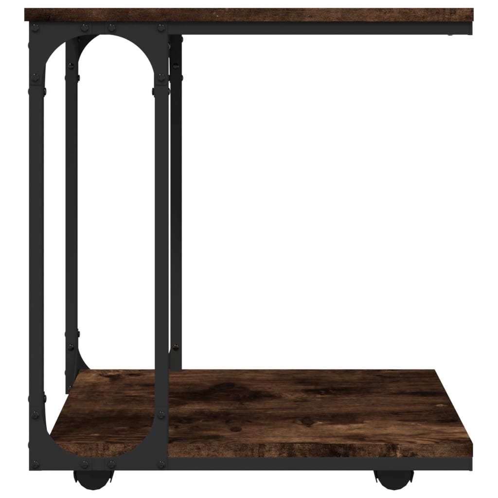 Side Table with Wheels Smoked Oak 50x35x55.5cm Engineered Wood - Newstart Furniture