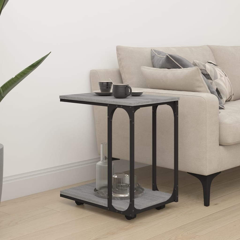 Side Table with Wheels Grey Sonoma 50x35x55.5cm Engineered Wood - Newstart Furniture