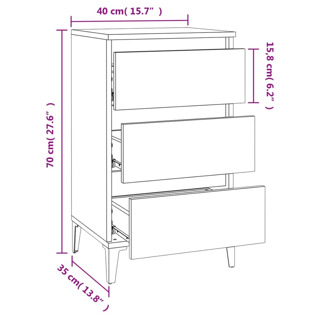 Bedside Cabinet Black 40x35x70 cm Engineered Wood - Newstart Furniture