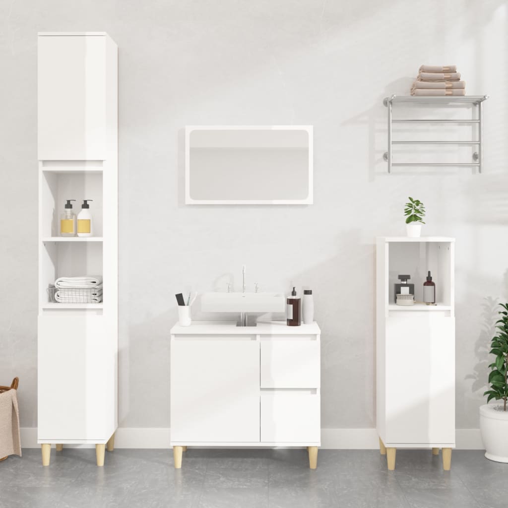 Bathroom Cabinet High Gloss White 30x30x100 cm Engineered Wood - Newstart Furniture