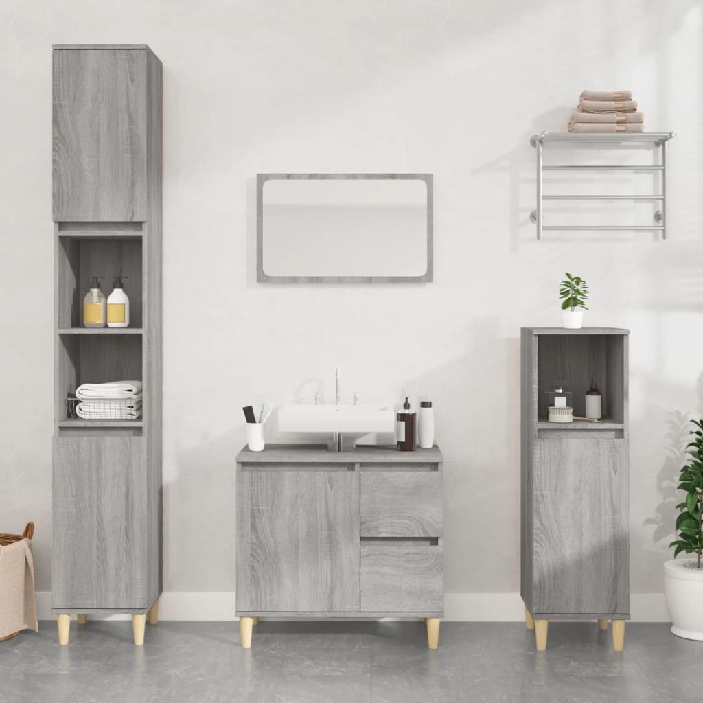 Bathroom Cabinet Grey Sonoma 30x30x100 cm Engineered Wood - Newstart Furniture
