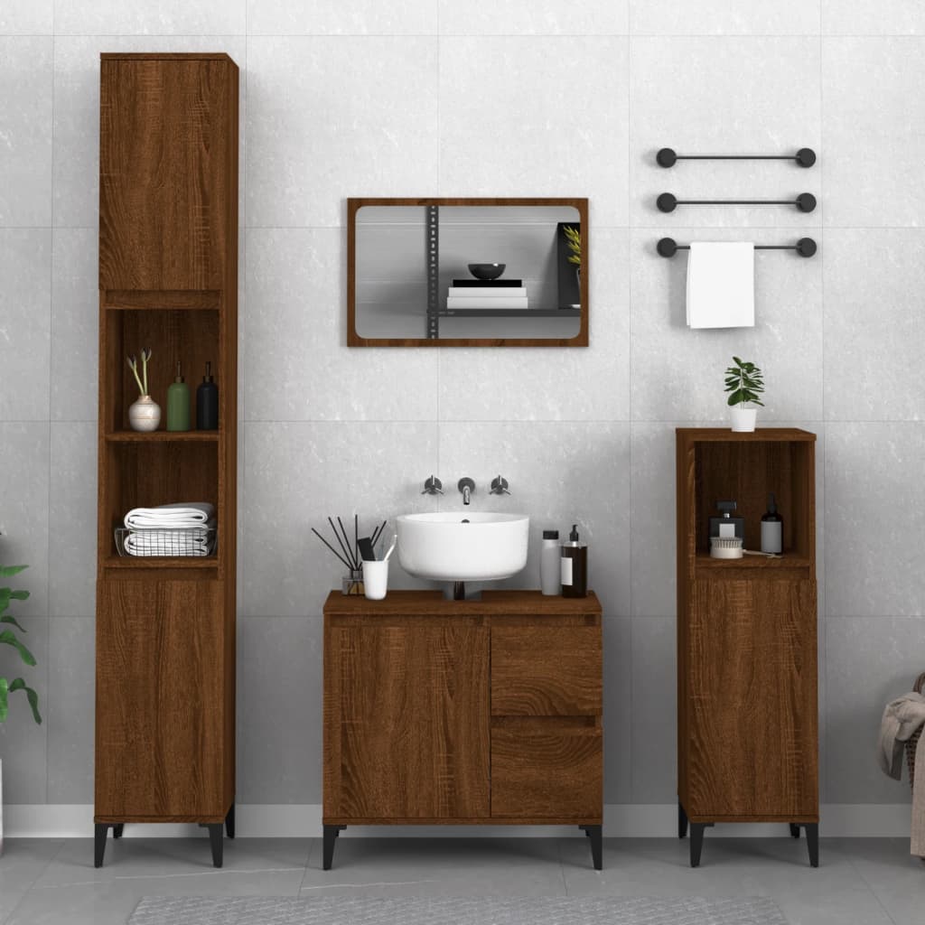 Bathroom Cabinet Brown Oak 30x30x100 cm Engineered Wood - Newstart Furniture