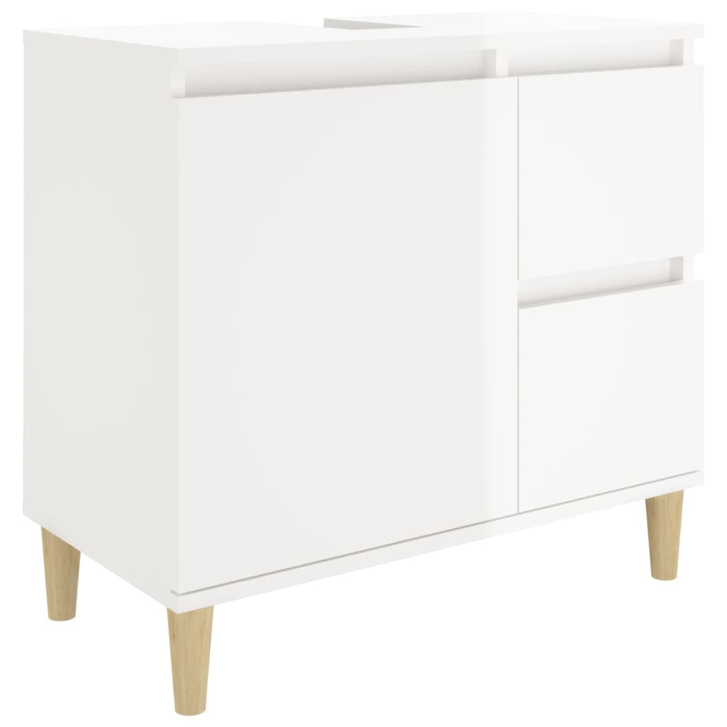 Bathroom Cabinet High Gloss White 65x33x60 cm Engineered Wood - Newstart Furniture