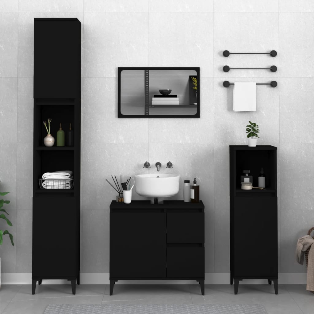 Bathroom Cabinet Black 65x33x60 cm Engineered Wood - Newstart Furniture