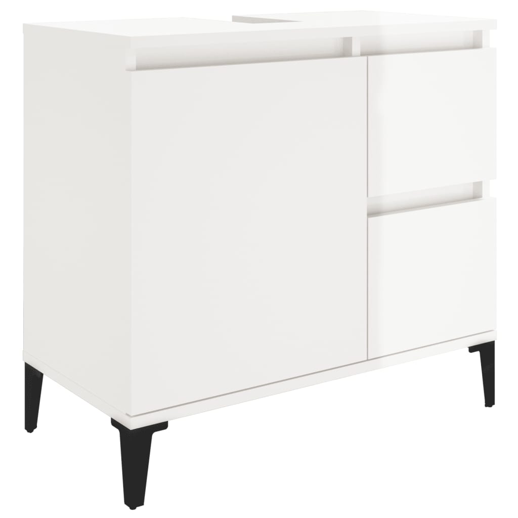 Bathroom Cabinet High Gloss White 65x33x60 cm Engineered Wood - Newstart Furniture