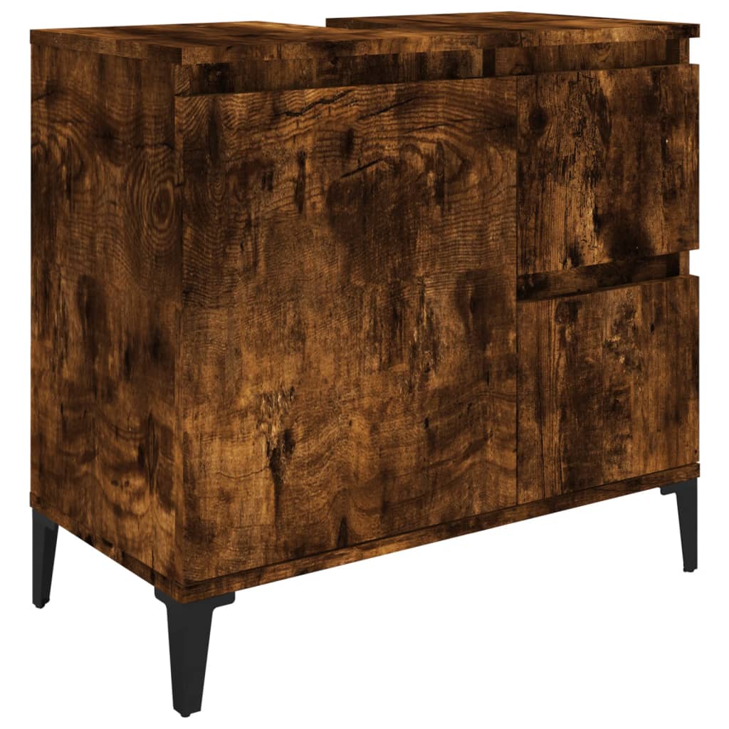 Bathroom Cabinet Smoked Oak 65x33x60 cm Engineered Wood - Newstart Furniture