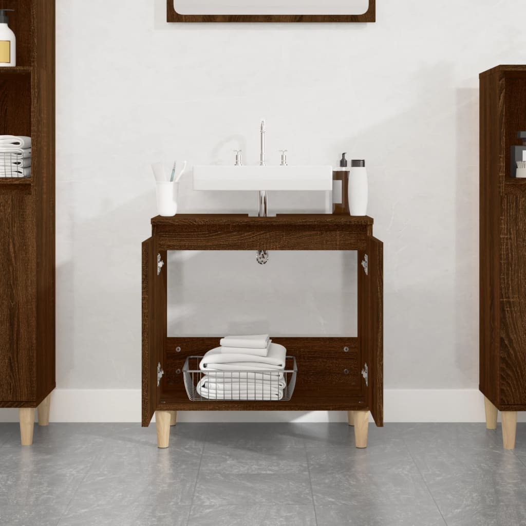 Sink Cabinet Brown Oak 58x33x60 cm Engineered Wood - Newstart Furniture