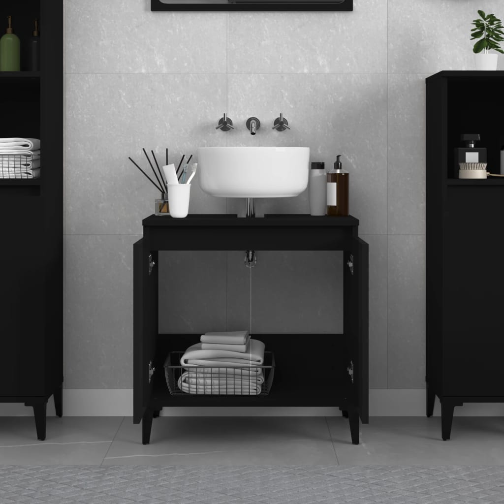 Sink Cabinet Black 58x33x60 cm Engineered Wood - Newstart Furniture