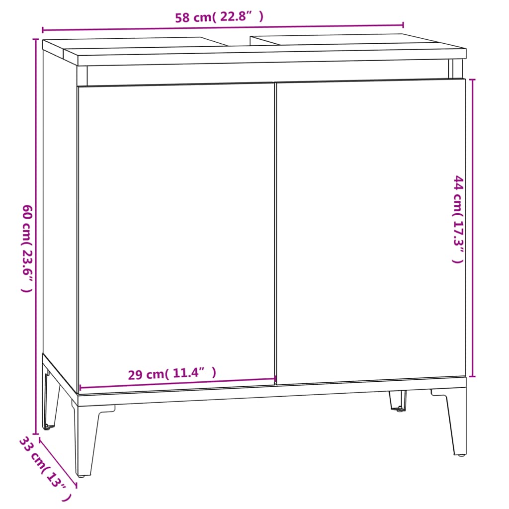 Sink Cabinet Sonoma Oak 58x33x60 cm Engineered Wood - Newstart Furniture