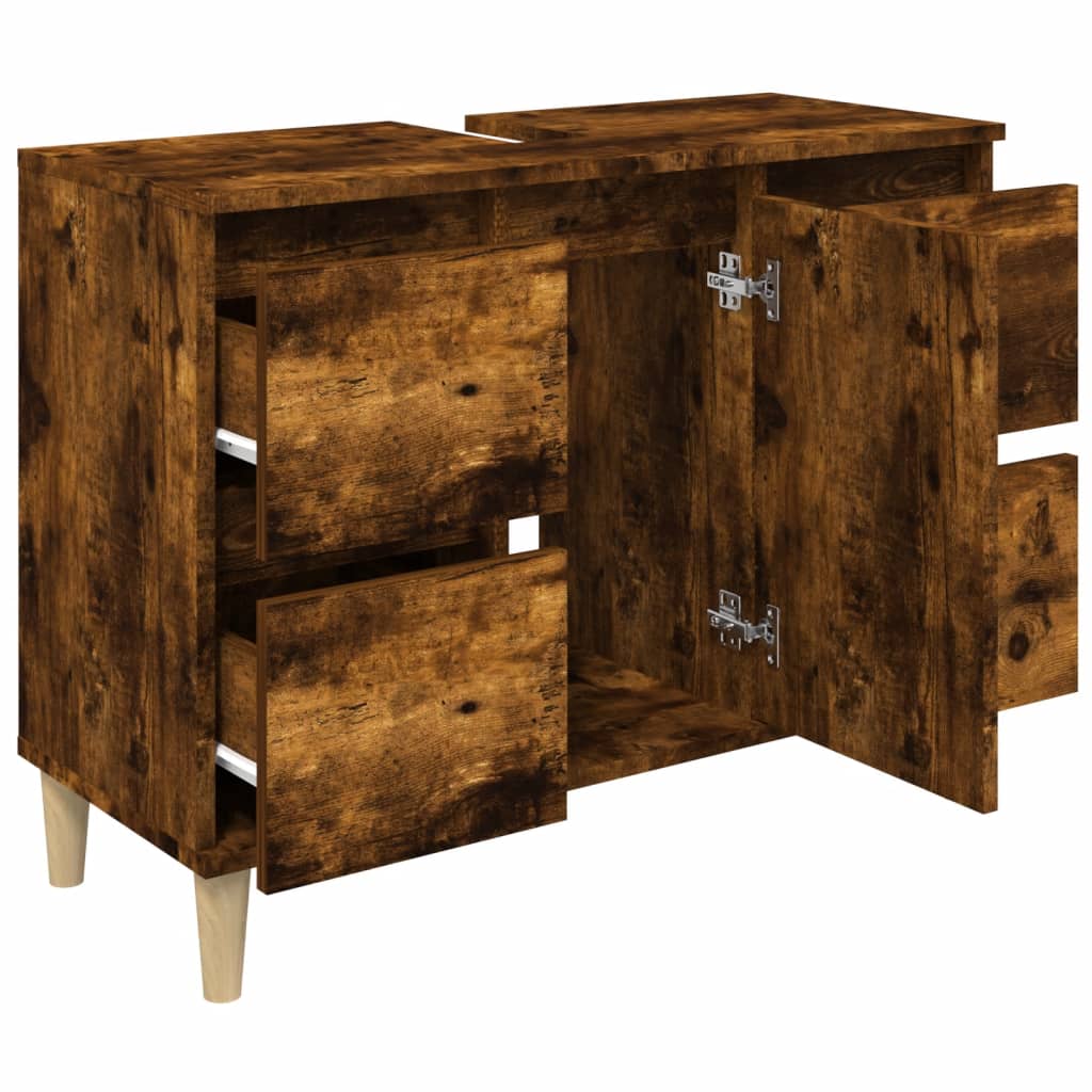 Sink Cabinet Smoked Oak 80x33x60 cm Engineered Wood - Newstart Furniture