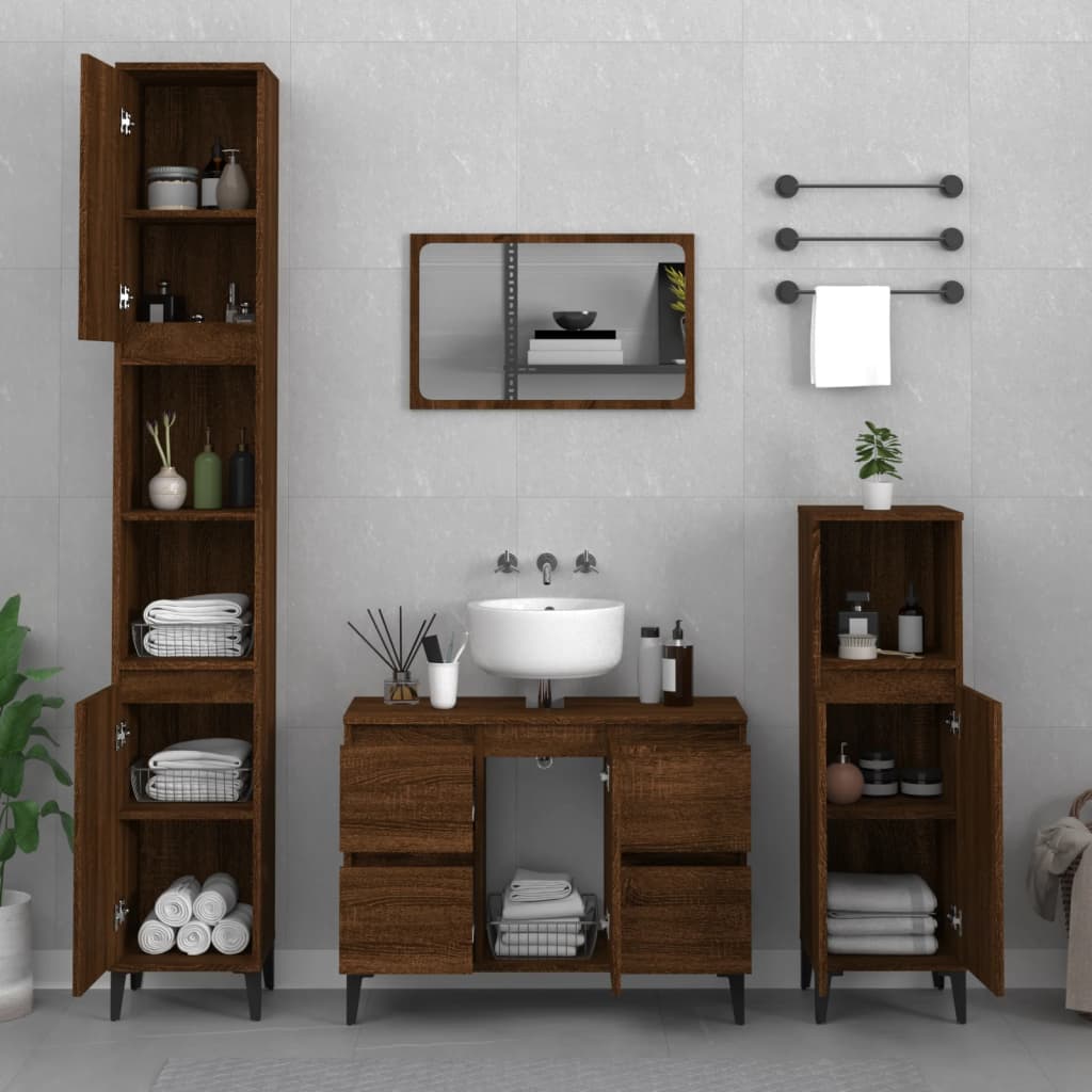 Sink Cabinet Brown Oak 80x33x60 cm Engineered Wood - Newstart Furniture