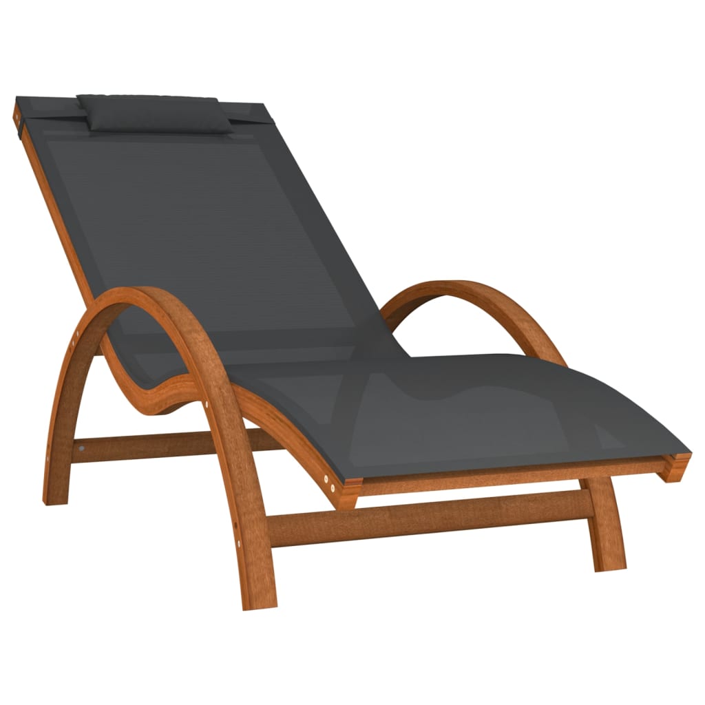Sun Lounger with Pillow Grey Textilene and Solid Wood Poplar - Newstart Furniture