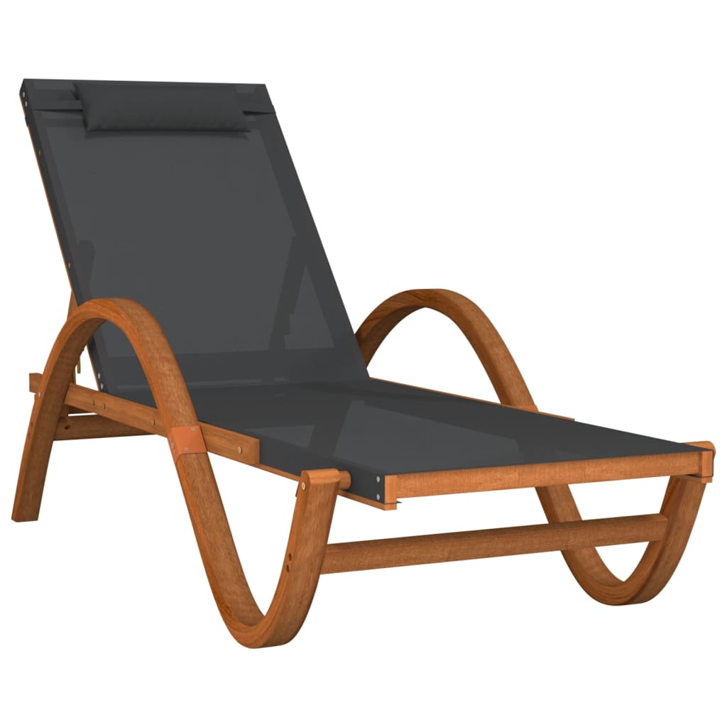 Sun Lounger with Pillow Grey Textilene and Solid Wood Poplar - Newstart Furniture