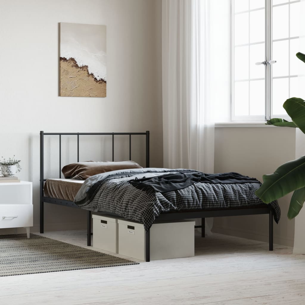Metal Bed Frame with Headboard Black 92x187 cm Single Bed Size - Newstart Furniture